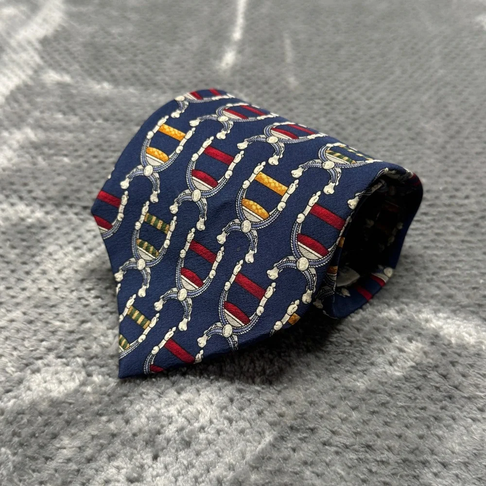 UNICEF Men Silk Tie Navy Blue Renaissance Throne Chair Novelty Print Made in USA